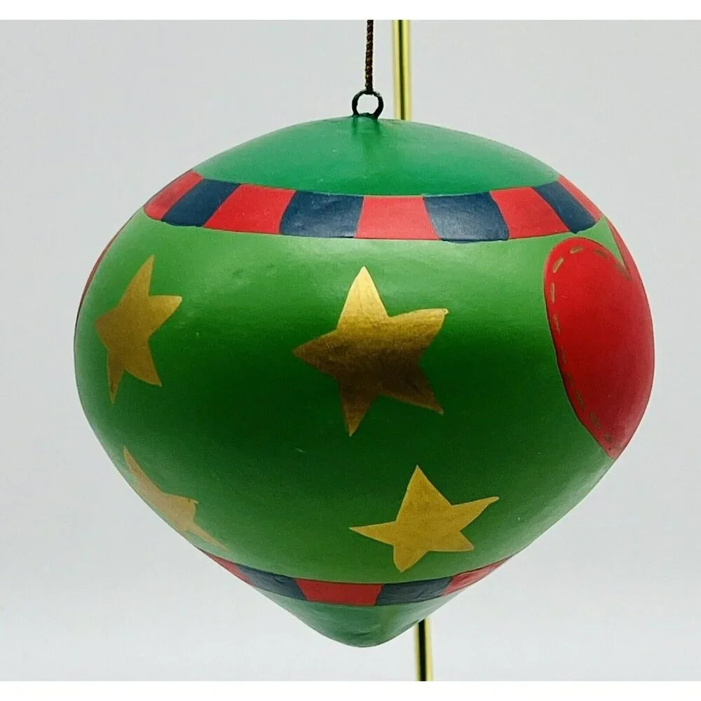 Pier 1 Imports Wooden Ornament Heart Stars 3.5 inch Green Red Blue Gold‎